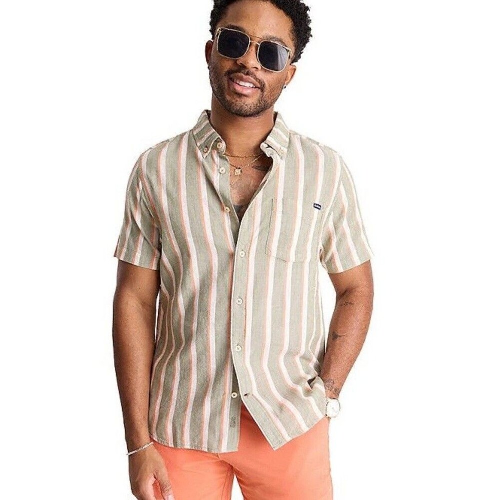NWT Men’s Chubbies Rayon Sunday Shirt Beach Summer Button Up Olive Stripe XL